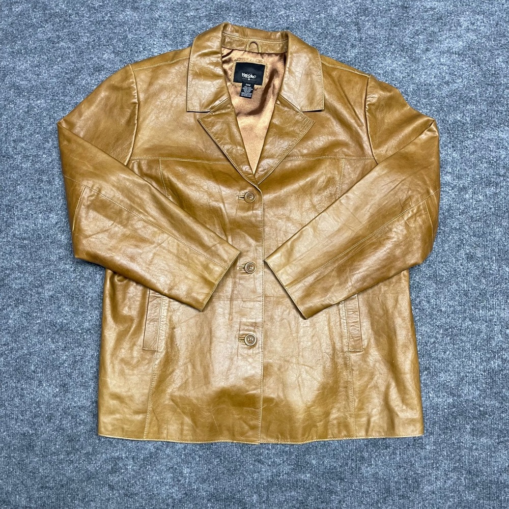 Vintage Mossimo Leather Jacket Womens 24W Brown Honey Camel Tan 3-Button Coat